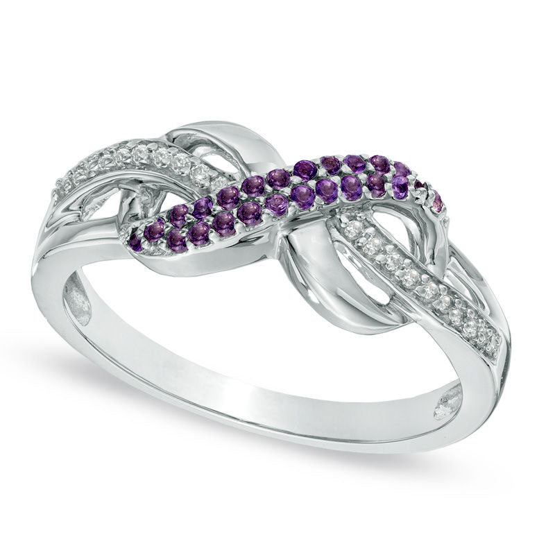 Image of ID 1 Amethyst and Natural Diamond Accent Infinity Loop Ring in Sterling Silver