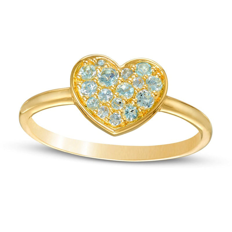 Image of ID 1 Aquamarine Cluster Heart Ring in Solid 10K Yellow Gold