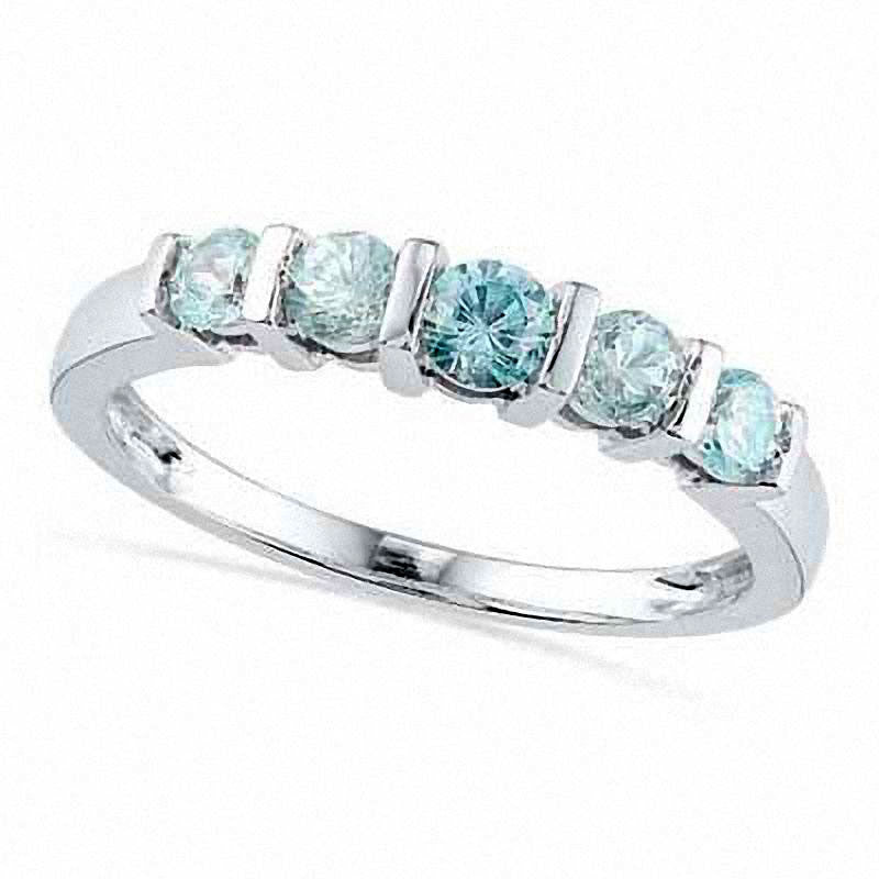 Image of ID 1 Aquamarine Five Stone Anniversary Band in Sterling Silver