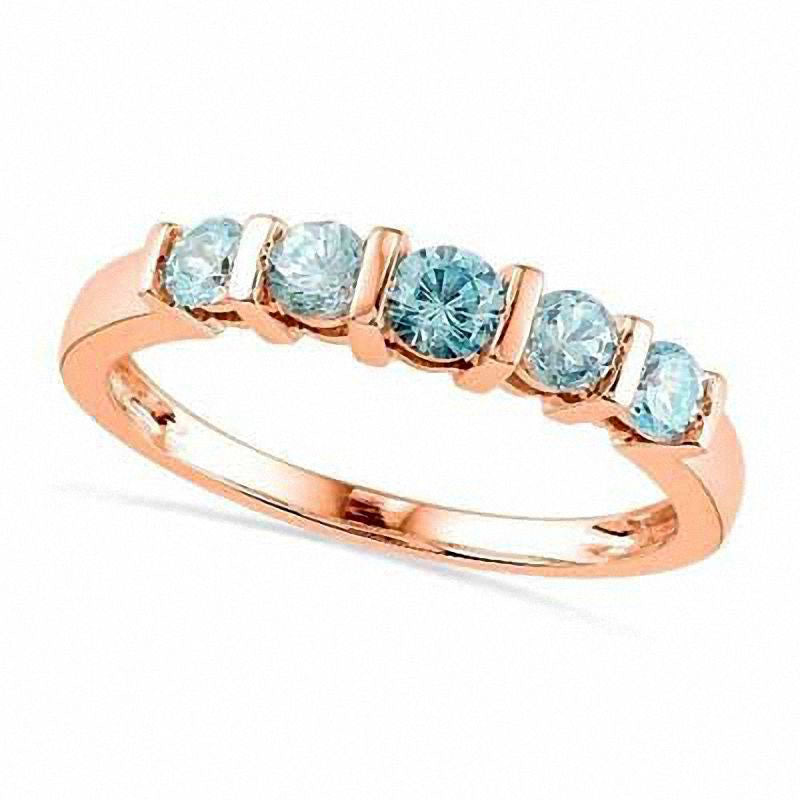 Image of ID 1 Aquamarine Five Stone Band in Solid 10K Rose Gold