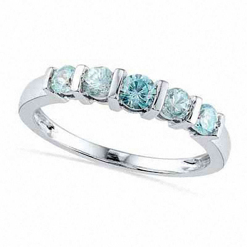 Image of ID 1 Aquamarine Five Stone Band in Solid 10K White Gold