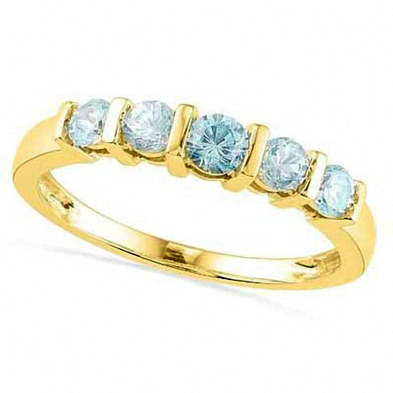 Image of ID 1 Aquamarine Five Stone Band in Solid 10K Yellow Gold