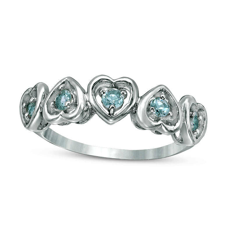 Image of ID 1 Aquamarine Five Stone Heart Ring in Solid 10K White Gold