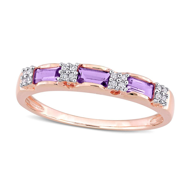 Image of ID 1 Baguette Amethyst and 007 CT TW Natural Diamond Quad Alternating Ring in Solid 10K Rose Gold