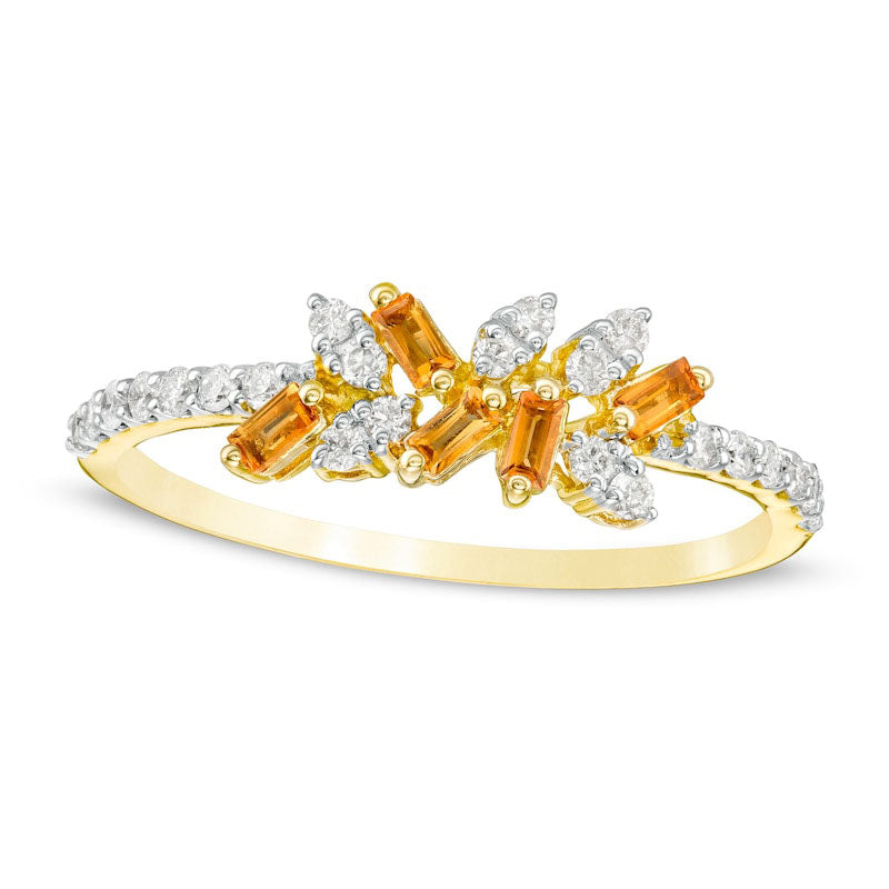 Image of ID 1 Baguette-Cut Citrine and 020 CT TW Natural Diamond Zig-Zag Cluster Ring in Solid 10K Yellow Gold