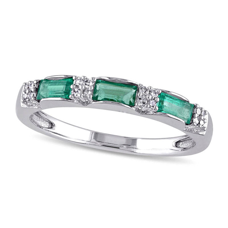Image of ID 1 Baguette Emerald and Natural Diamond Accent Three Stone Band in Solid 10K White Gold