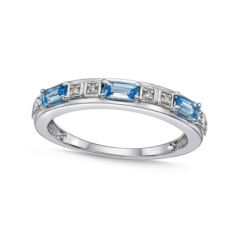 Image of ID 1 Baguette Swiss Blue and White Topaz Duo Alternating Three Stone Band in Sterling Silver