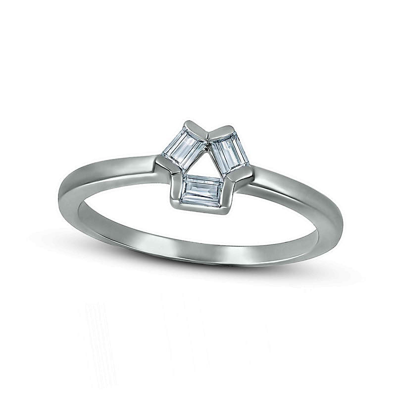 Image of ID 1 Baguette White Lab-Created Sapphire Three Stone Open Triangle Geometric Ring in Sterling Silver