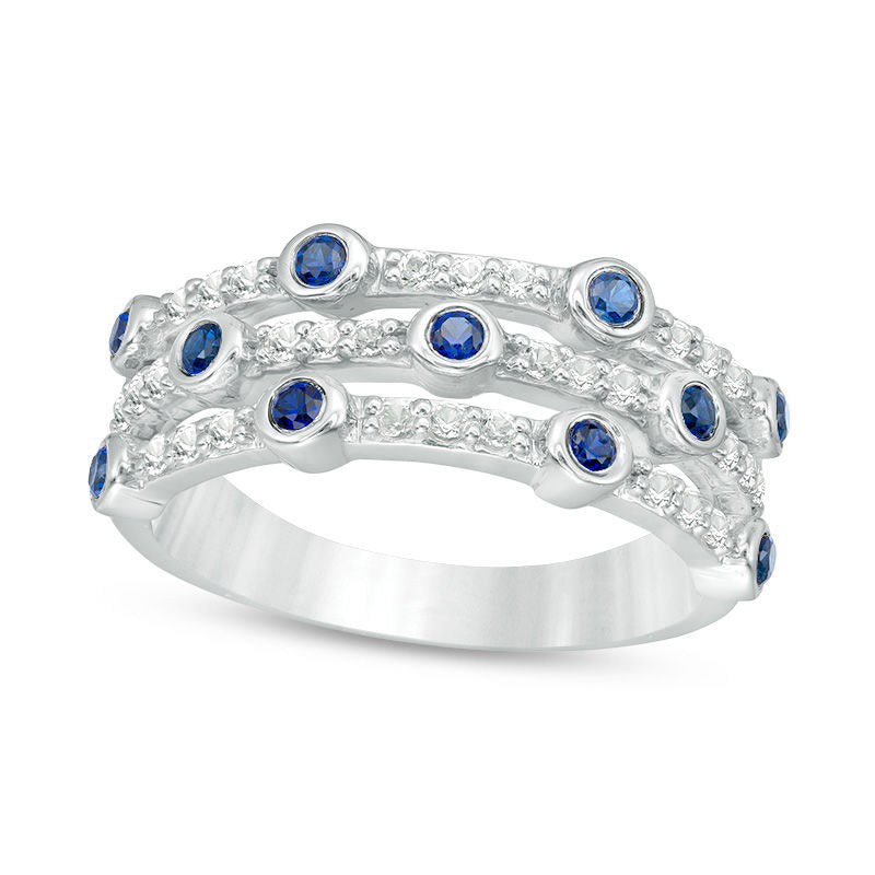 Image of ID 1 Bezel-Set Lab-Created Blue and White Sapphire Triple Row Orbit Ring in Sterling Silver