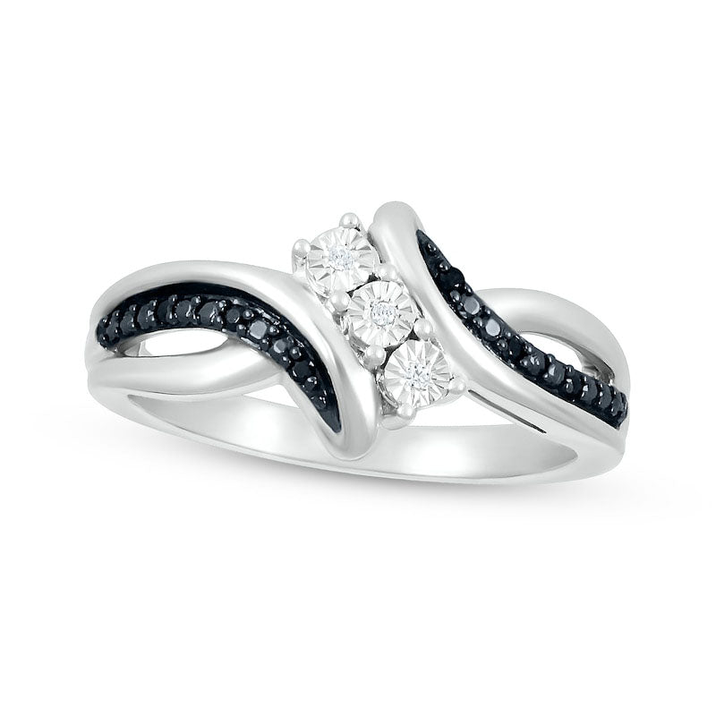 Image of ID 1 Black Enhanced and White Natural Diamond Accent Split Shank Bypass Ring in Sterling Silver