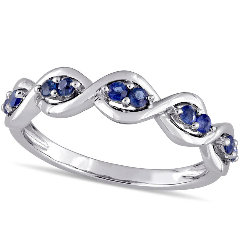 Image of ID 1 Blue Sapphire Duo Twist Ring in Solid 14K White Gold