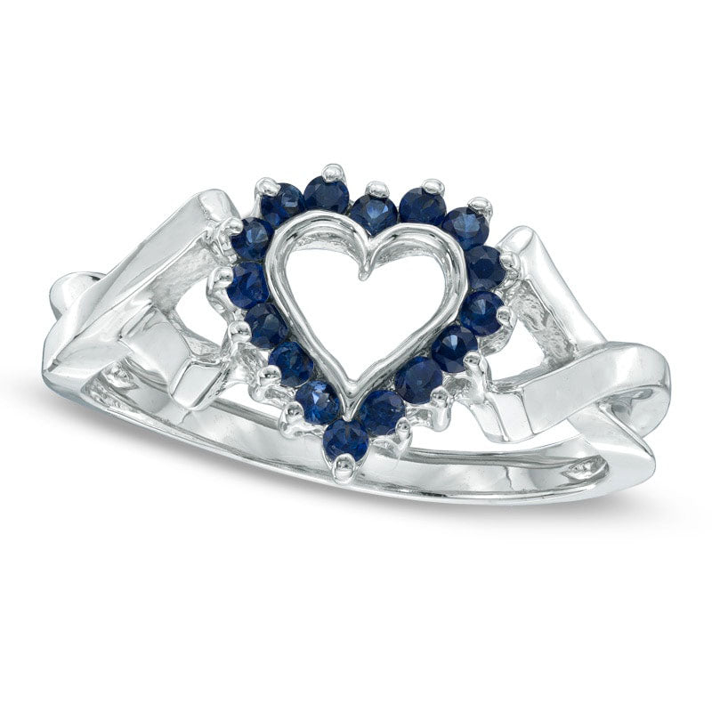 Image of ID 1 Blue Sapphire Heart Ring in Solid 10K White Gold