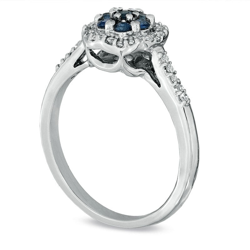 Image of ID 1 Blue Sapphire and 013 CT TW Natural Diamond Ring in Solid 10K White Gold