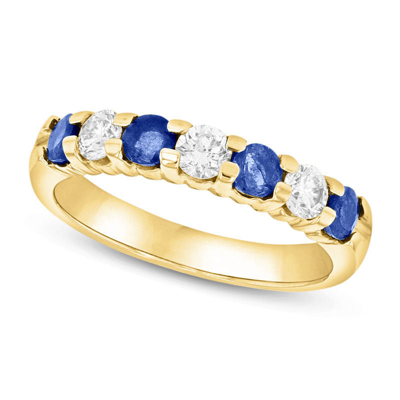 Image of ID 1 Blue Sapphire and 038 CT TW Natural Diamond Seven Stone Band in Solid 14K Gold