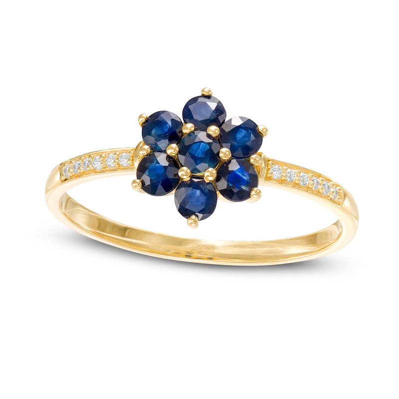 Image of ID 1 Blue Sapphire and Natural Diamond Accent Flower Cluster Ring in Solid 10K Yellow Gold
