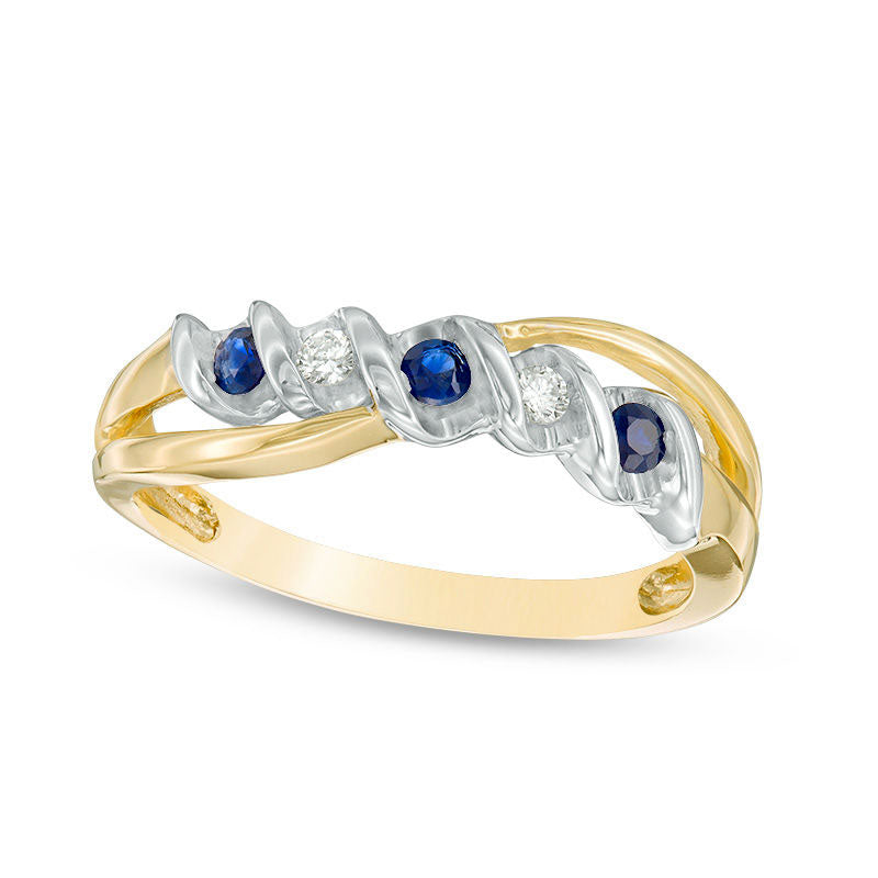 Image of ID 1 Blue Sapphire and Natural Diamond Accent Split Shank Overlay Ring in Solid 10K Two-Tone Gold