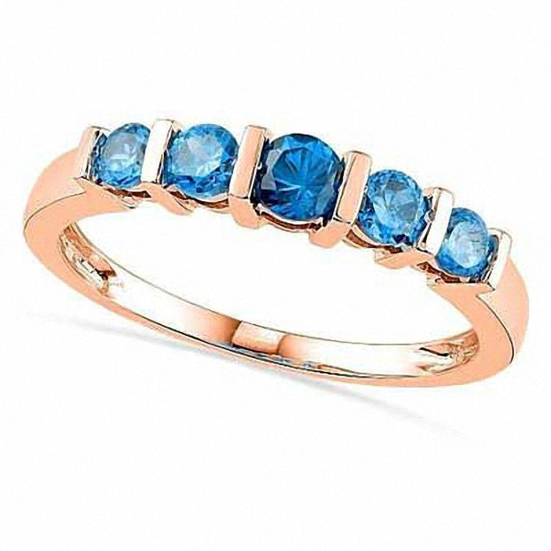 Image of ID 1 Blue Topaz Five Stone Anniversary Band in Solid 10K Rose Gold