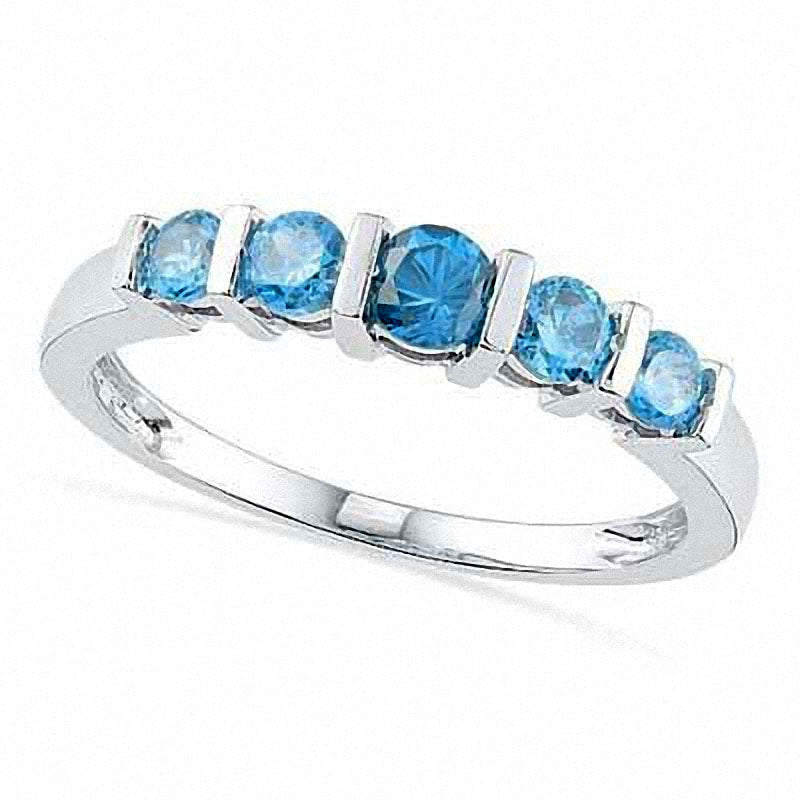Image of ID 1 Blue Topaz Five Stone Anniversary Band in Solid 10K White Gold