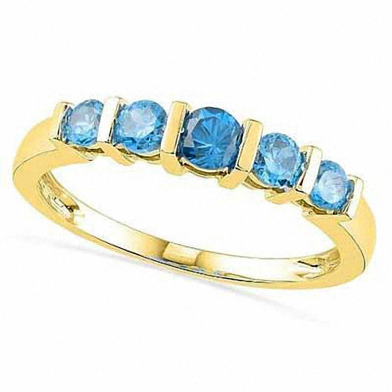 Image of ID 1 Blue Topaz Five Stone Anniversary Band in Solid 10K Yellow Gold