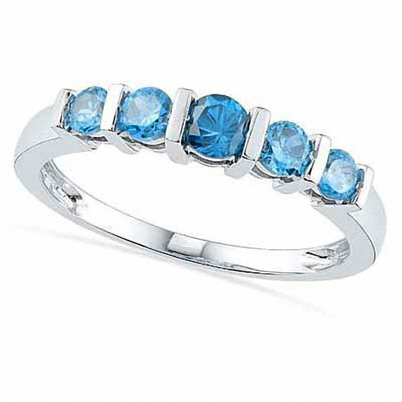 Image of ID 1 Blue Topaz Five Stone Anniversary Band in Sterling Silver