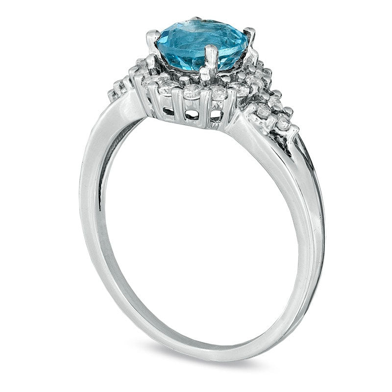 Image of ID 1 Blue Topaz and 025 CT TW Natural Diamond Frame Ring in Solid 10K White Gold
