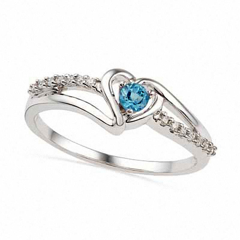 Image of ID 1 Blue Topaz and Natural Diamond Accent Heart Ring in Sterling Silver