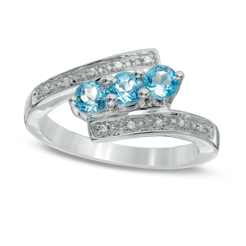 Image of ID 1 Blue Topaz and Natural Diamond Accent Three Stone Bypass Ring in Sterling Silver