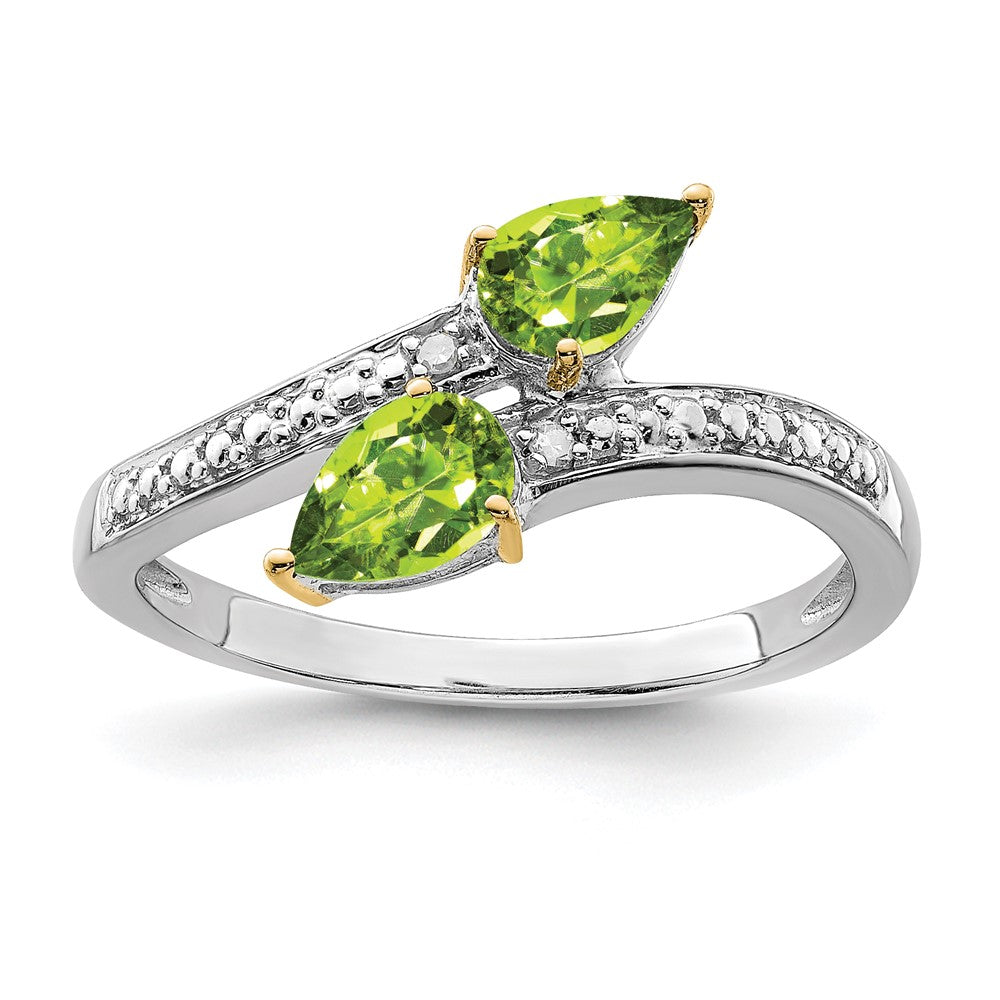 Image of ID 1 Brilliant Gemstones Sterling Silver with 14K Accent Rhodium-plated Peridot and Diamond Ring