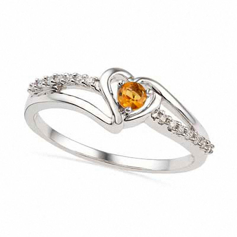 Image of ID 1 Citrine and 005 CT TW Natural Diamond Heart Ring in Sterling Silver