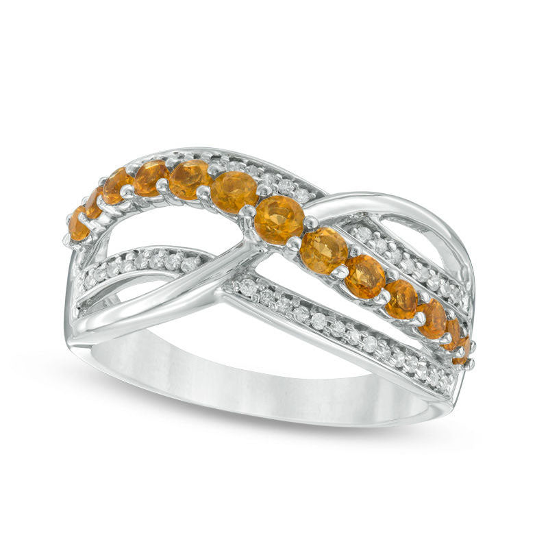 Image of ID 1 Citrine and 010 CT TW Natural Diamond Multi-Row Crossover Ring in Sterling Silver