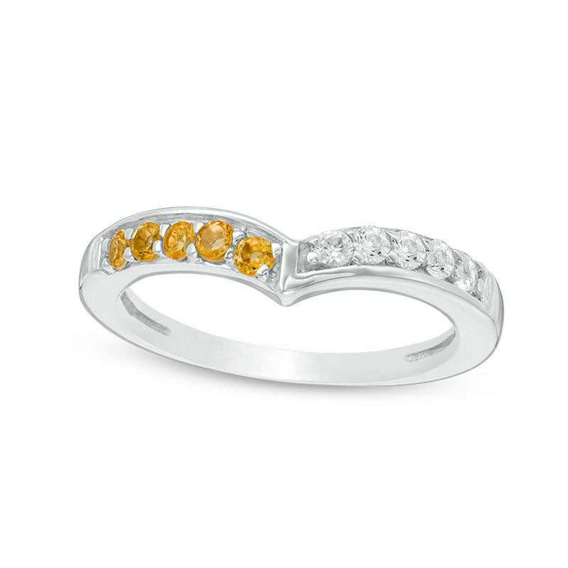 Image of ID 1 Citrine and Lab-Created White Sapphire Chevron Band in Sterling Silver