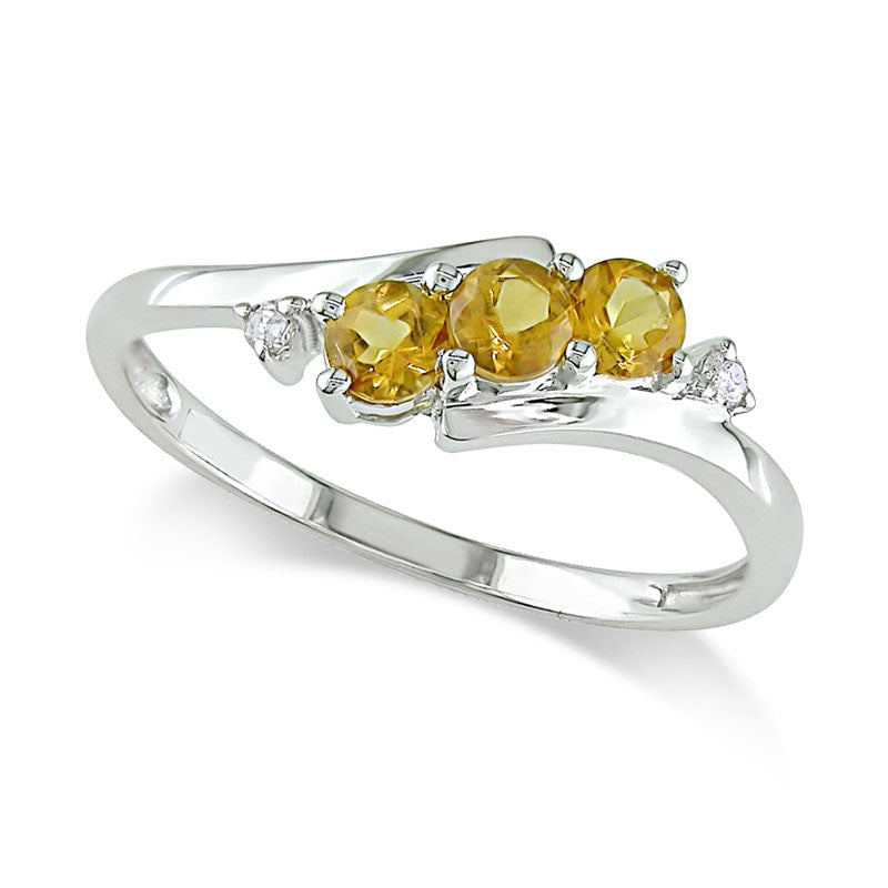 Image of ID 1 Citrine and Natural Diamond Accent Three Stone Ring in Solid 10K White Gold