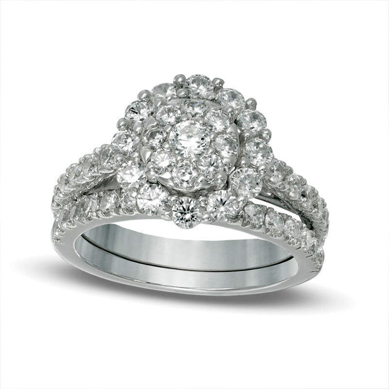 Image of ID 1 Composite Lab-Created White Sapphire Frame Bridal Engagement Ring Set in Solid 10K White Gold