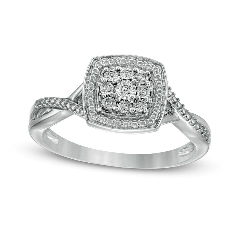 Image of ID 1 Composite Natural Diamond Accent Bead Cushion Frame Promise Ring in Sterling Silver