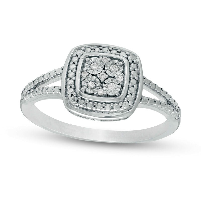 Image of ID 1 Composite Natural Diamond Accent Cushion Frame Split Shank Ring in Solid 10K White Gold