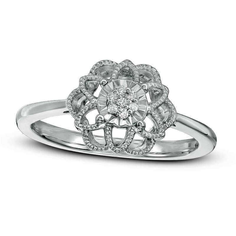 Image of ID 1 Composite Natural Diamond Accent Flower Ring in Sterling Silver