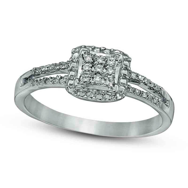 Image of ID 1 Composite Natural Diamond Accent Square Promise Ring in Solid 10K White Gold