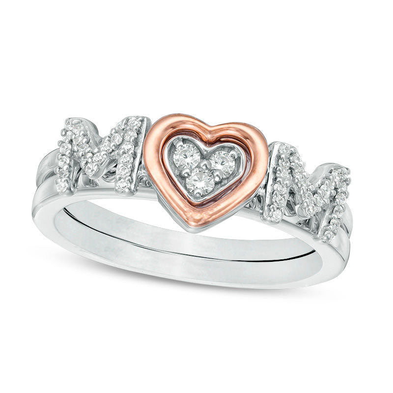 Image of ID 1 Convertibilities 017 CT TW Natural Diamond Heart MOM Three-in-One Ring in Sterling Silver and Solid 10K Rose Gold