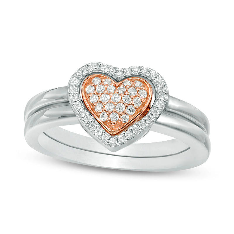 Image of ID 1 Convertibilities 020 CT TW Natural Diamond Heart Three-in-One Ring in Sterling Silver and Solid 10K Rose Gold