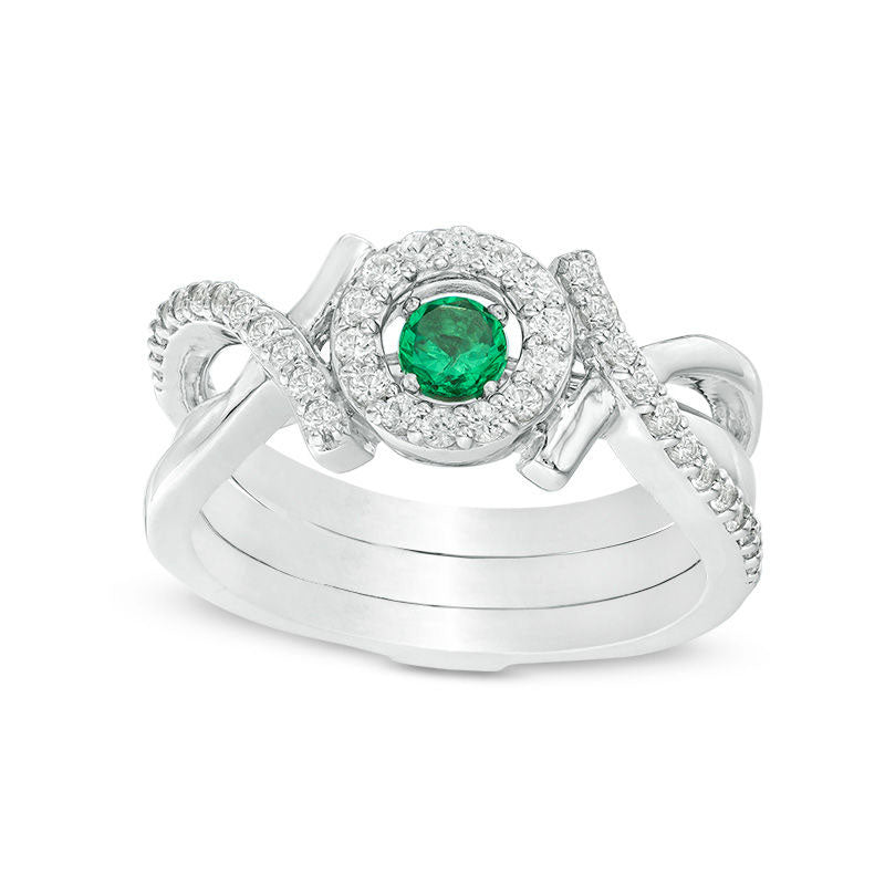 Image of ID 1 Convertibilities 35mm Lab-Created Emerald and White Sapphire Frame XO Three-in-One Ring in Solid 10K White Gold
