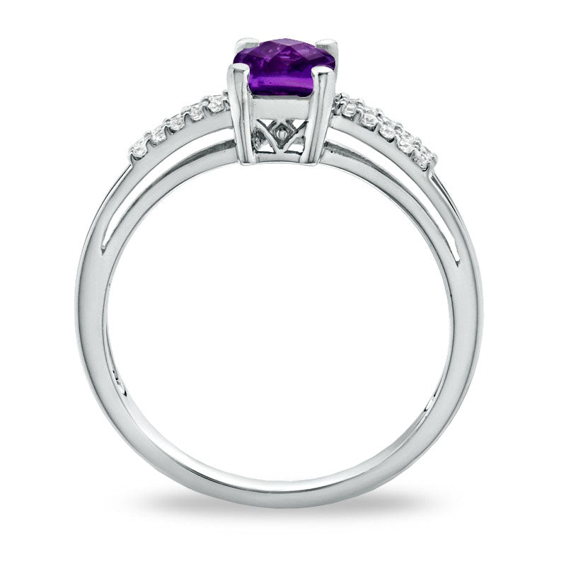 Image of ID 1 Cushion-Cut Amethyst and White Topaz Accent Ring in Sterling Silver
