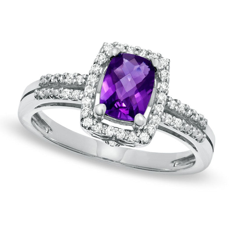 Image of ID 1 Cushion-Cut Amethyst and White Topaz Frame Ring in Sterling Silver