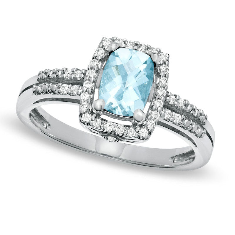 Image of ID 1 Cushion-Cut Aquamarine and White Topaz Frame Ring in Sterling Silver