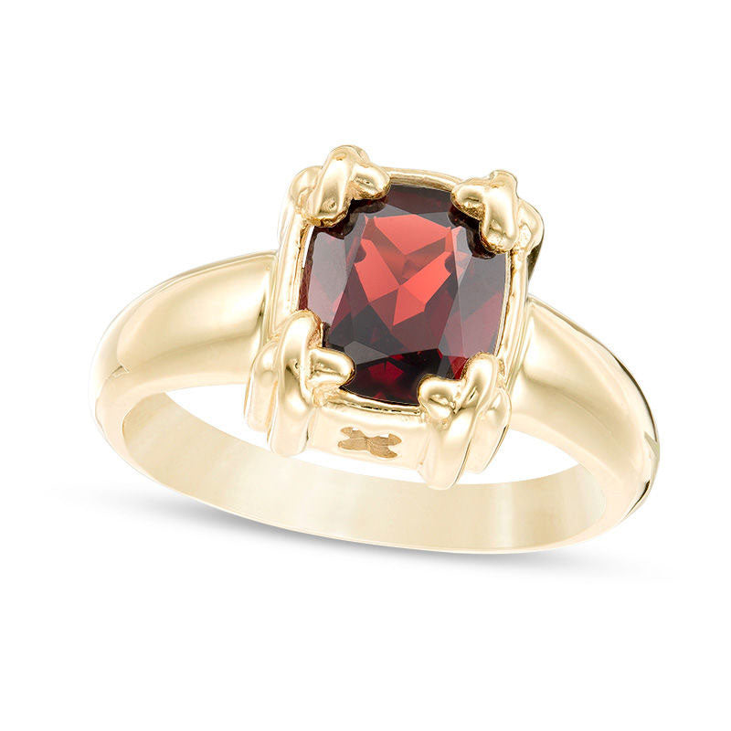 Image of ID 1 Cushion-Cut Garnet X Prong Ring in Solid 10K Yellow Gold