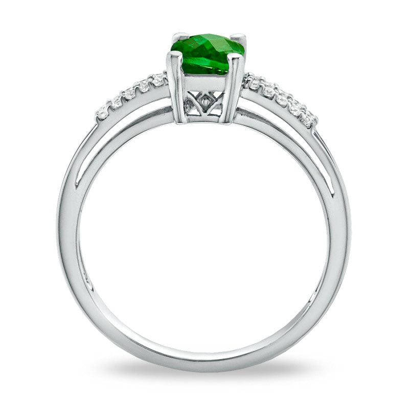 Image of ID 1 Cushion-Cut Lab-Created Emerald and White Sapphire Accent Ring in Sterling Silver