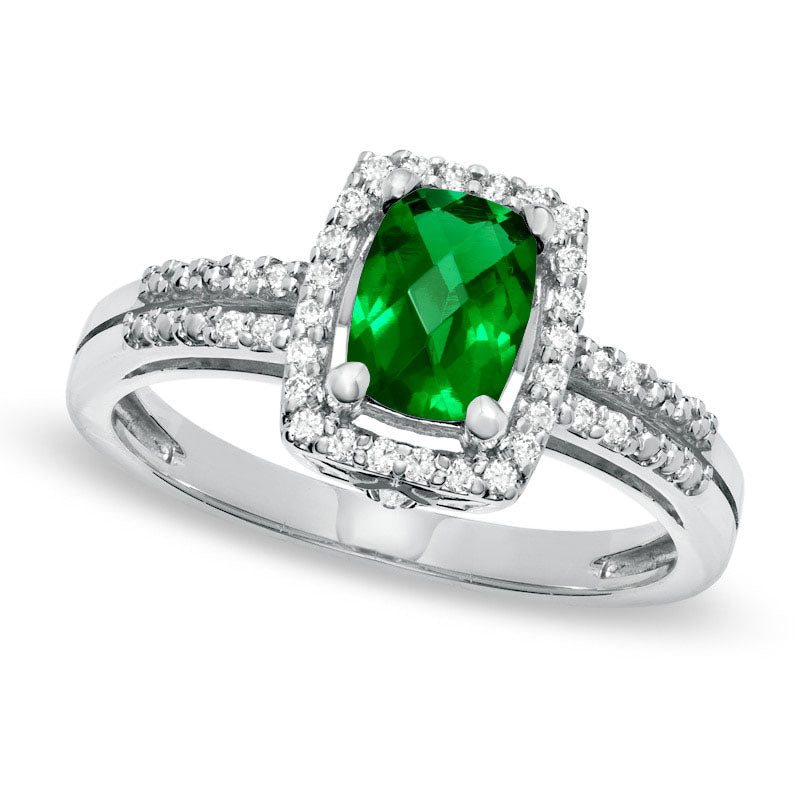 Image of ID 1 Cushion-Cut Lab-Created Emerald and White Sapphire Frame Ring in Sterling Silver