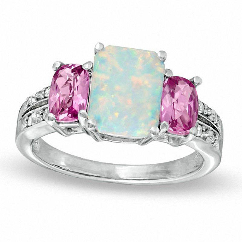 Image of ID 1 Cushion-Cut Lab-Created Opal Pink Sapphire and Diamond Accent Ring in Solid 10K White Gold