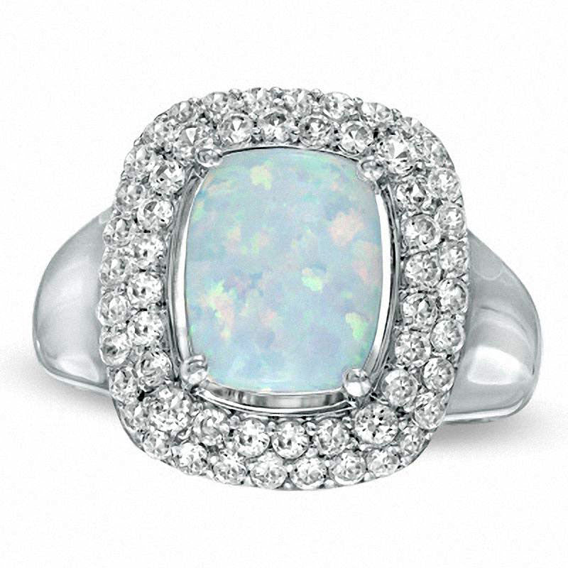 Image of ID 1 Cushion-Cut Lab-Created Opal and White Sapphire Ring in Sterling Silver