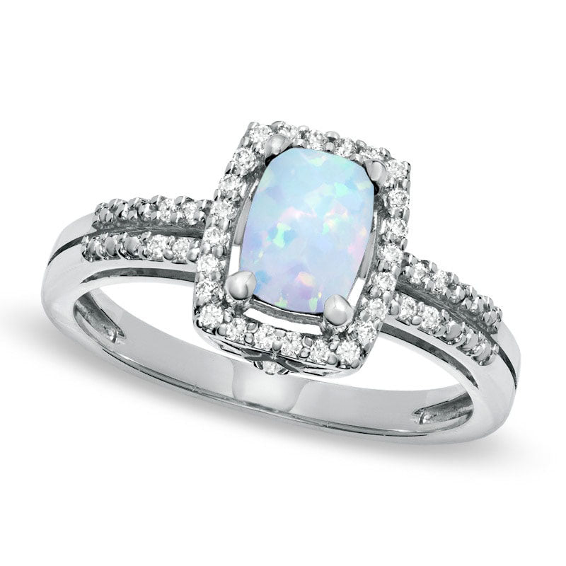 Image of ID 1 Cushion-Cut Lab-Created Opal and White Topaz Frame Ring in Sterling Silver
