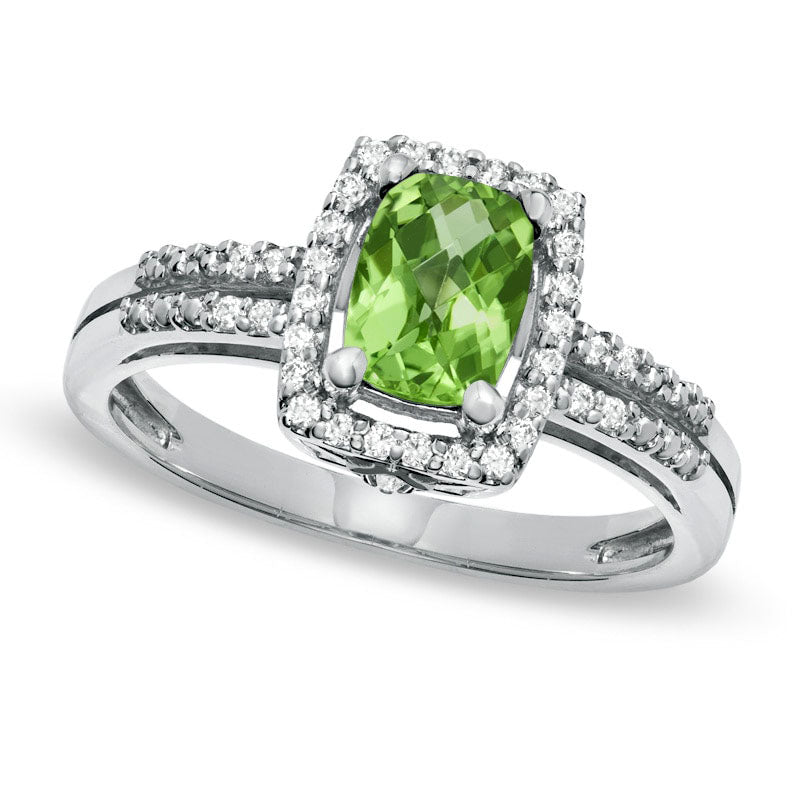 Image of ID 1 Cushion-Cut Peridot and White Topaz Frame Ring in Sterling Silver